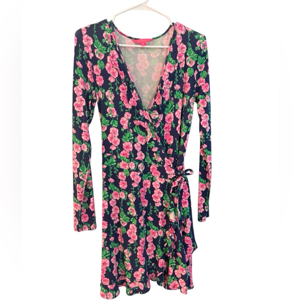 Lilly Pulitzer Pink and Green Long Sleeve Wrap Dress